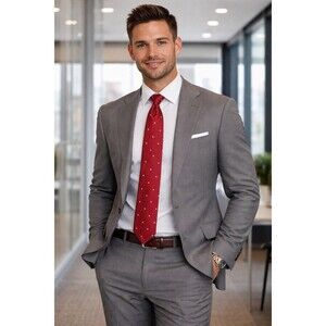 Luigi Borrelli Napoli Red Silk Necktie Embroidered Men's Career Luxury Church